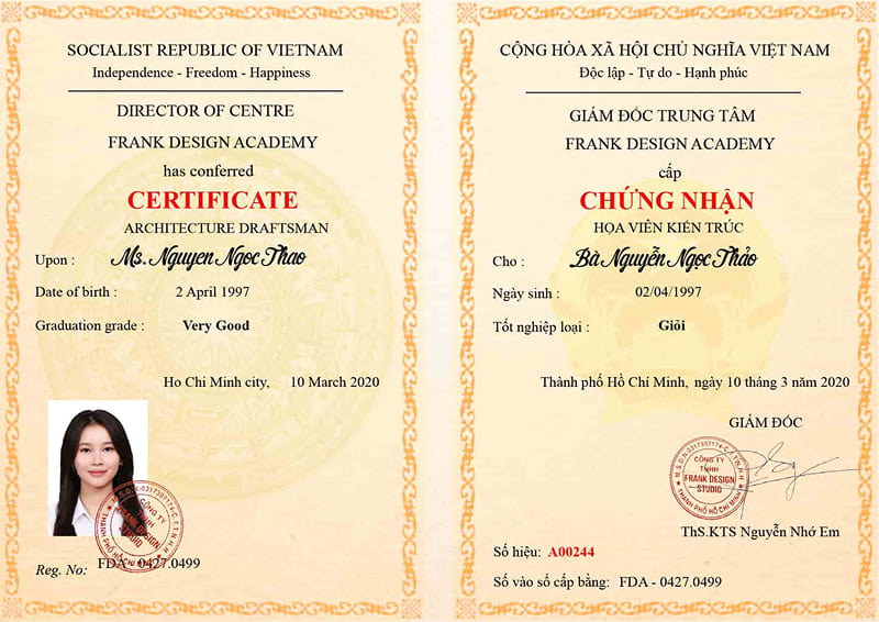 Nhận chứng chỉ sau khi hoàn thành khóa học tại Frank Design Academy